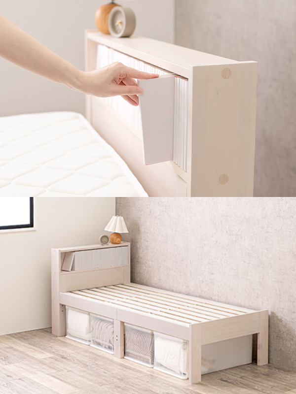 ベッド セミシングルショート 本棚 漫画 ラック 木製 天然木 すのこ