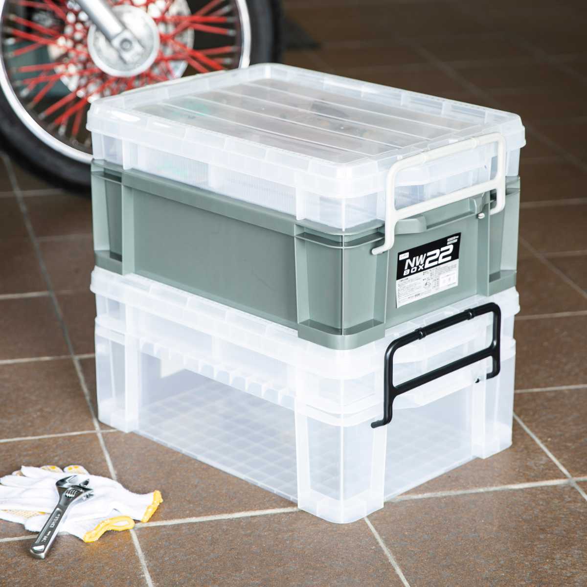 2段式収納ケース JEJアステージ 収納ボックス 幅37.9×奥行54.5×高さ39cm 2段 NW （ フタ