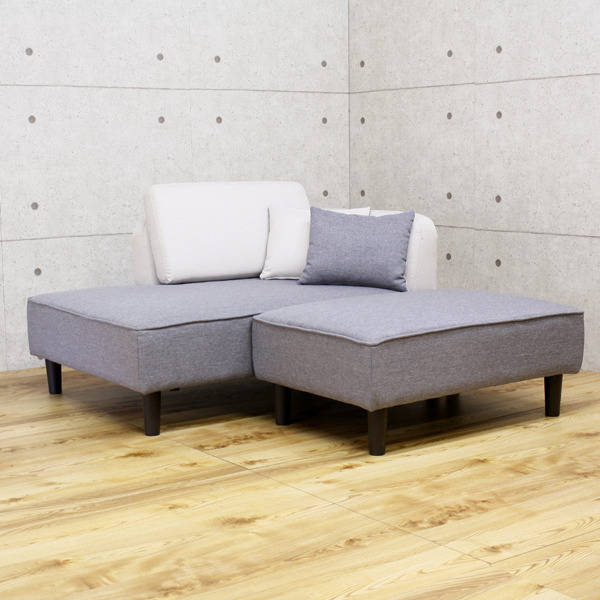 カウチソファ 2点セット バイカラー ワイドスツール コンセント 脚付き