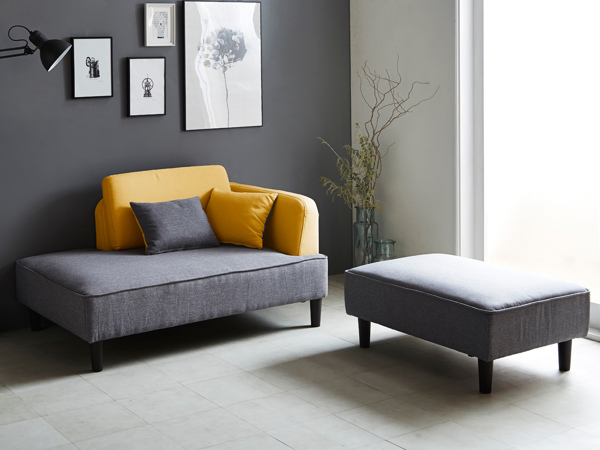 カウチソファ 2点セット バイカラー ワイドスツール コンセント 脚付き