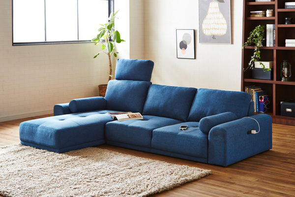 ソファ 三人掛け 幅209cm L字 ファブリック カウチソファ ローソファ