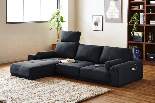 ソファ 三人掛け 幅209cm L字 ファブリック カウチソファ ローソファ