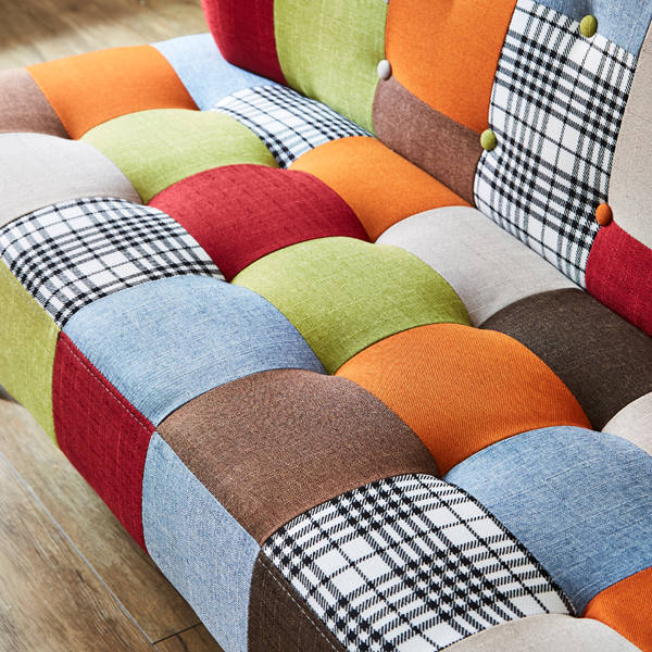 ソファ 二人掛け 幅123m コンパクト パッチワーク ローソファ 脚付き