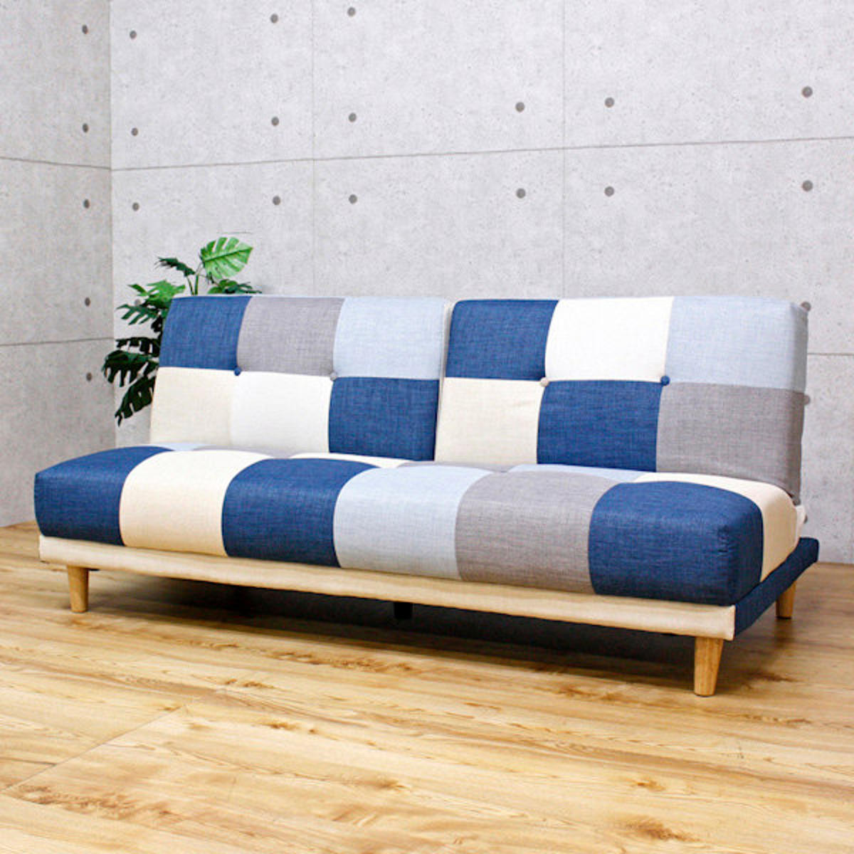 ソファベッド 幅180cm 三人掛け リクライニング パッチワーク