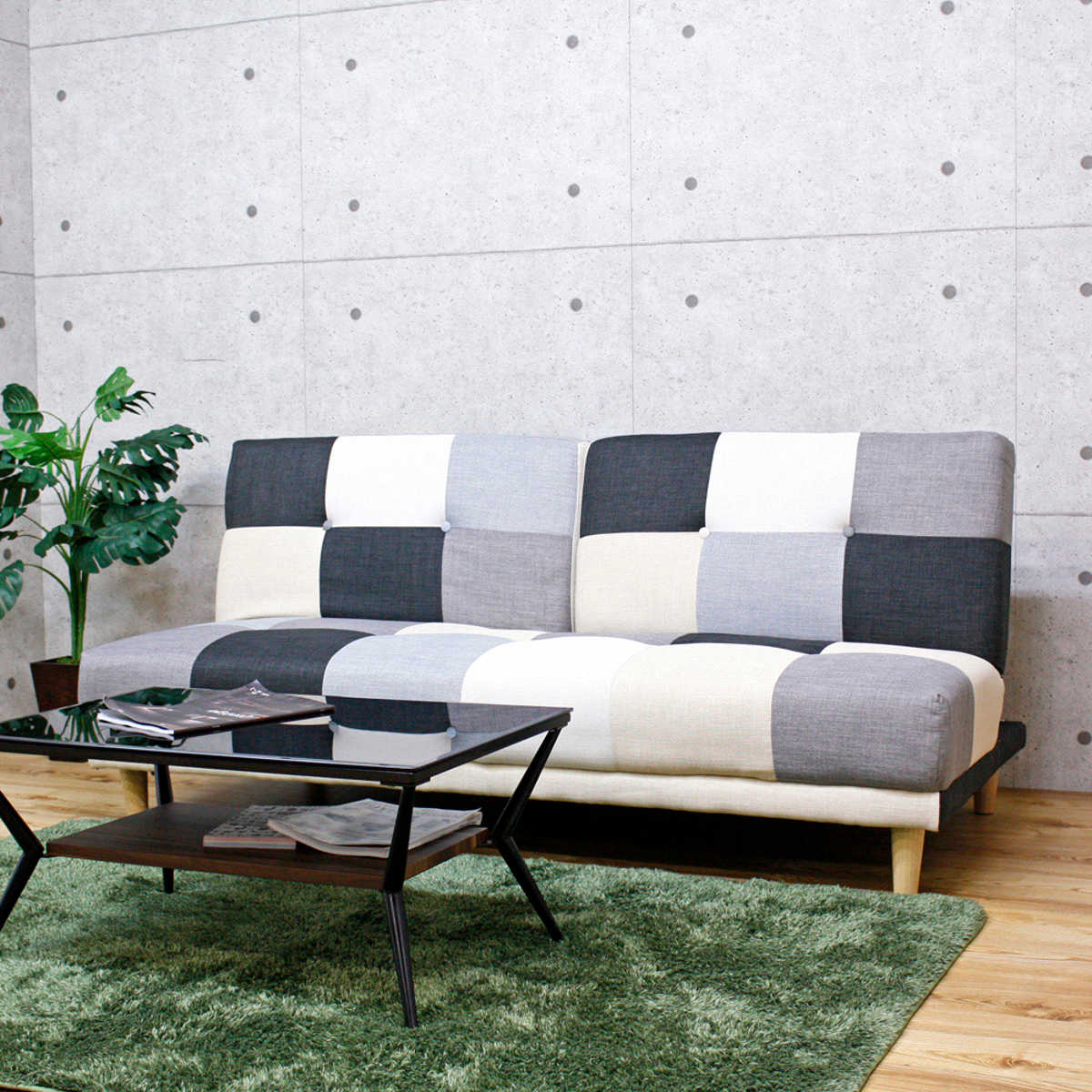 ソファベッド 幅180cm 三人掛け リクライニング パッチワーク