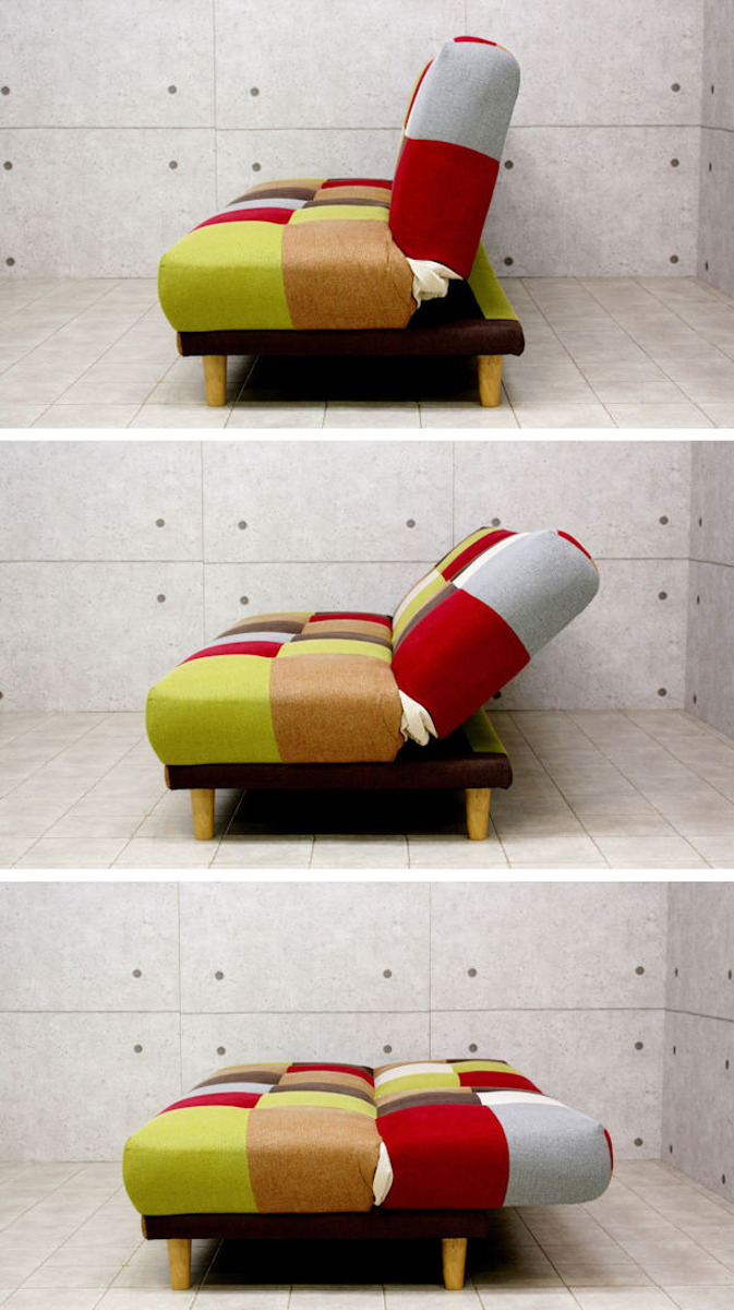 ソファベッド 幅180cm 三人掛け リクライニング パッチワーク