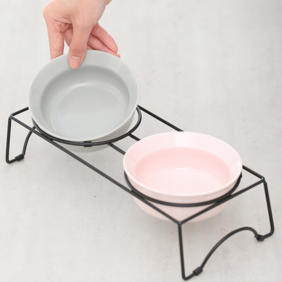 犬 犬用 食器 ボウル ダブルセット グレー/ピンク AppeTIT DOG ROUND M