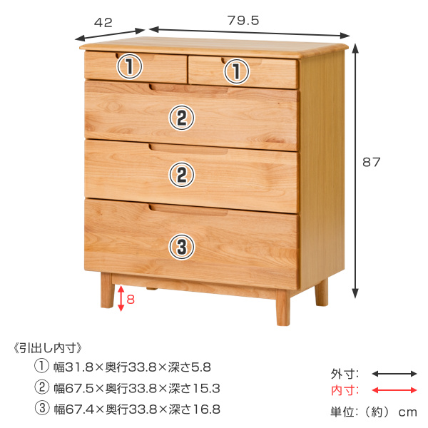 一生紀（ISSEIKI） チェスト 4段 北欧風 天然木 アルダー材 ERIS 約幅