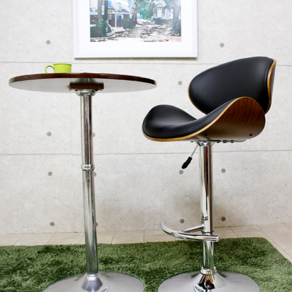 カウンターチェア 座面高63〜85cm レザー調 木製 フットレスト