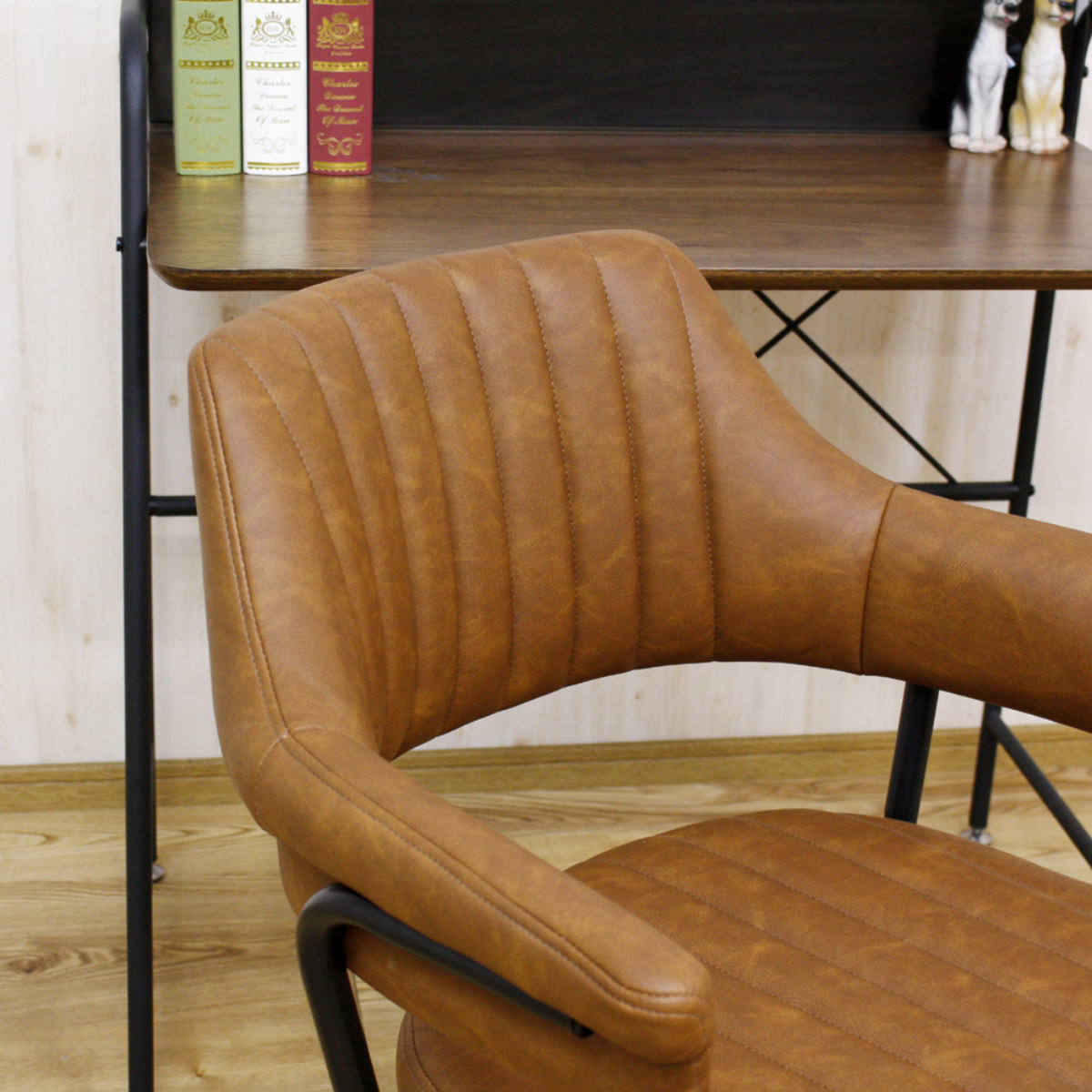 デスクチェア 高さ調節 座面高45〜55cm レザー調 キャスター 肘掛け