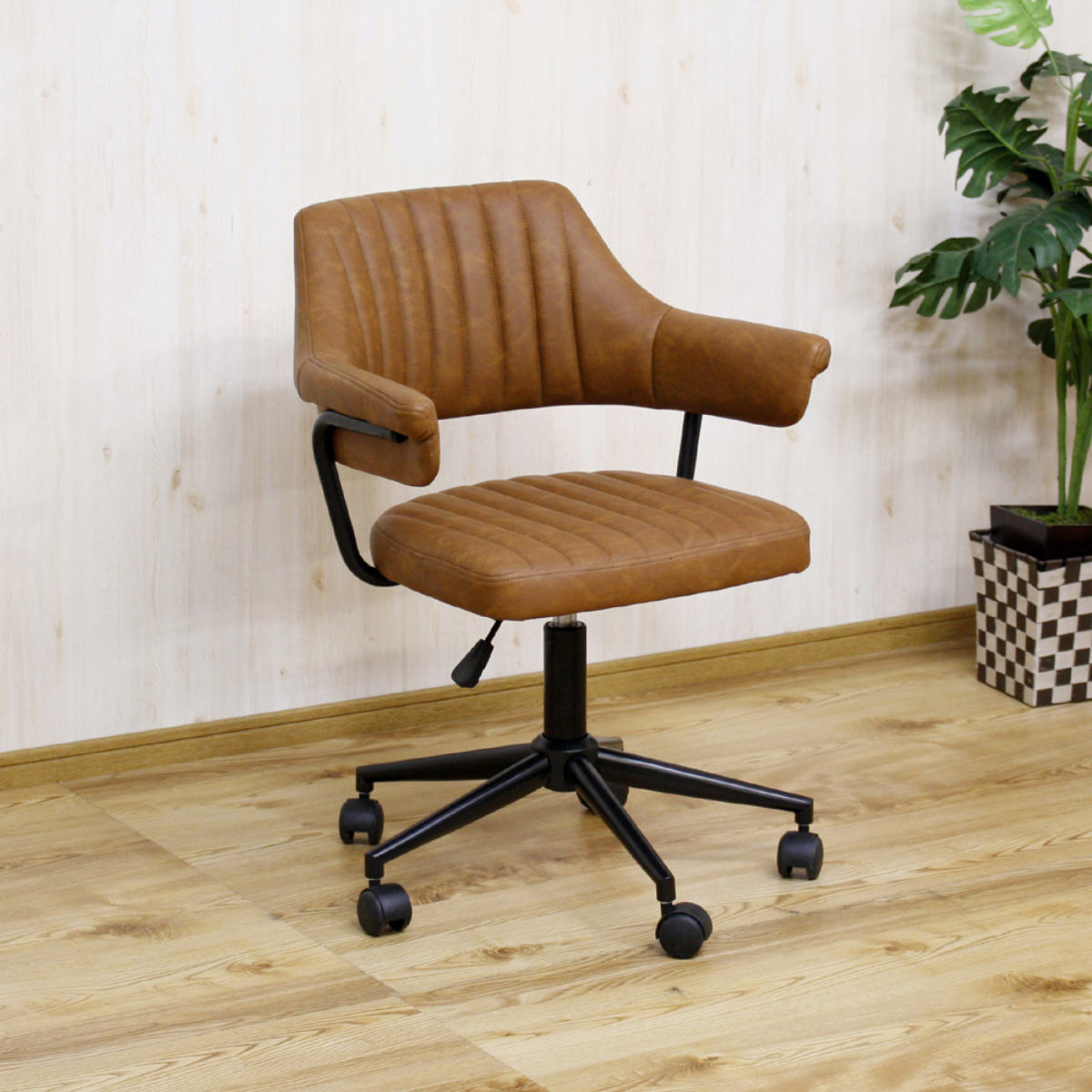 デスクチェア 高さ調節 座面高45〜55cm レザー調 キャスター 肘掛け