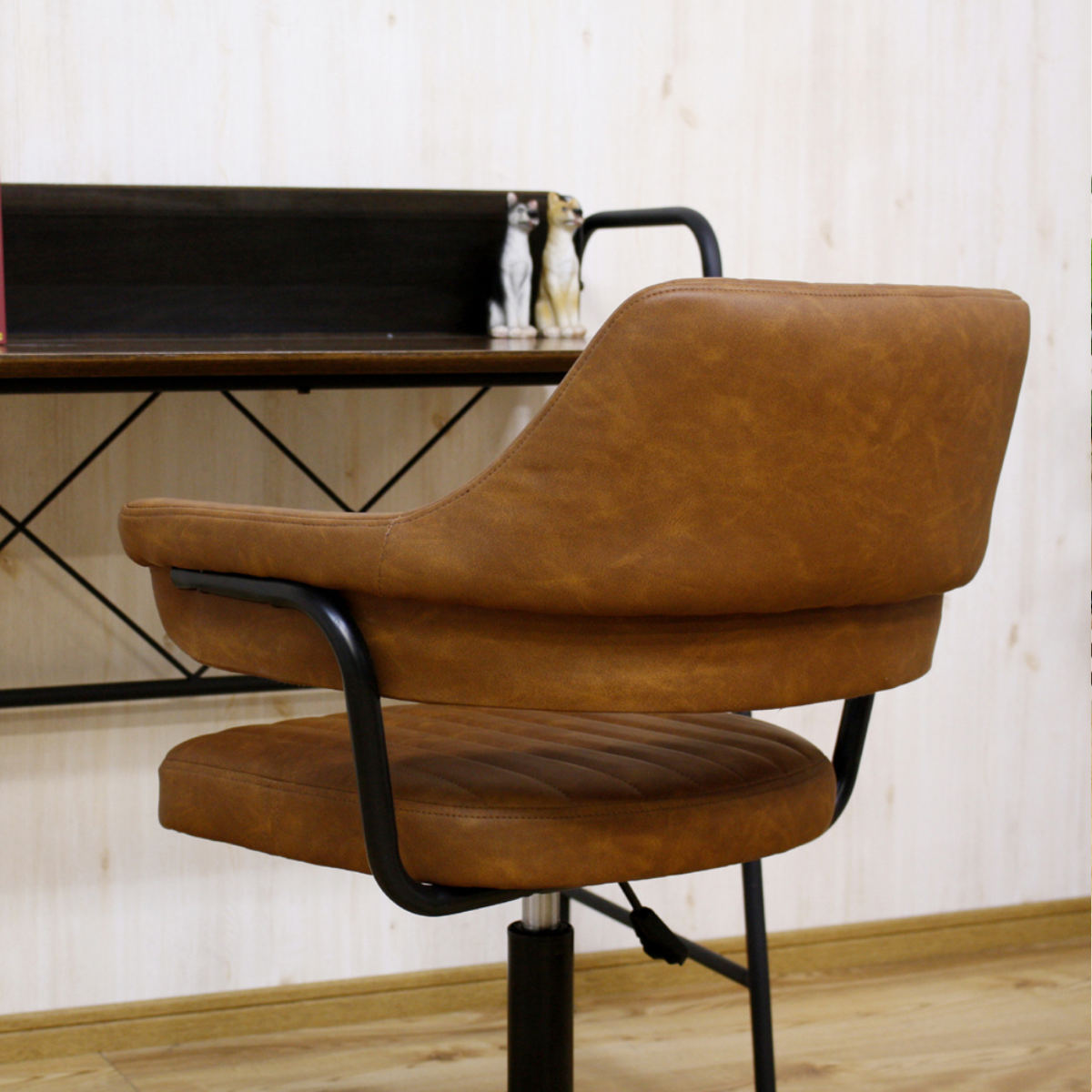 デスクチェア 高さ調節 座面高45〜55cm レザー調 キャスター 肘掛け