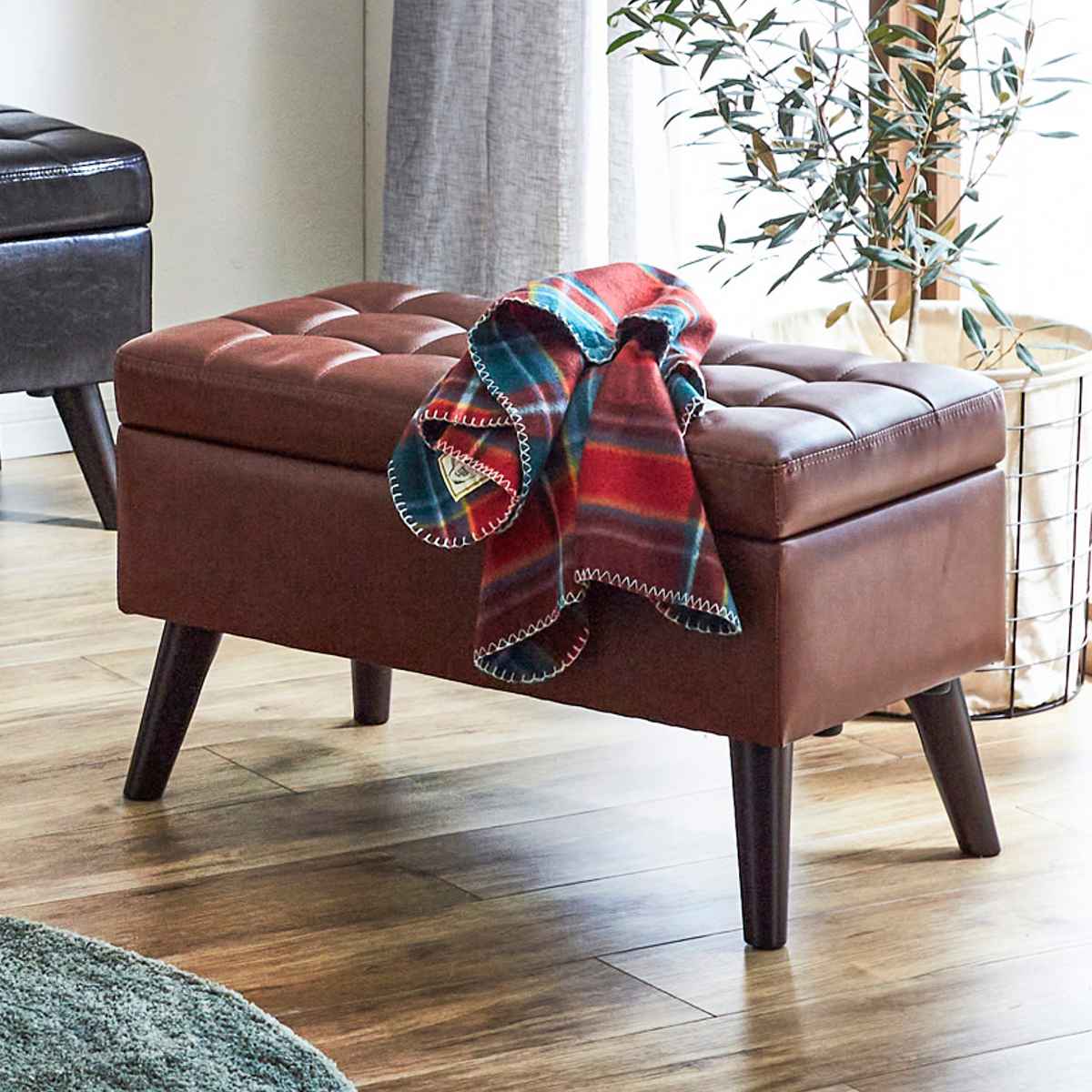 スツール 収納付き 幅75cm 高さ45cm レザー調 （ オットマン 脚