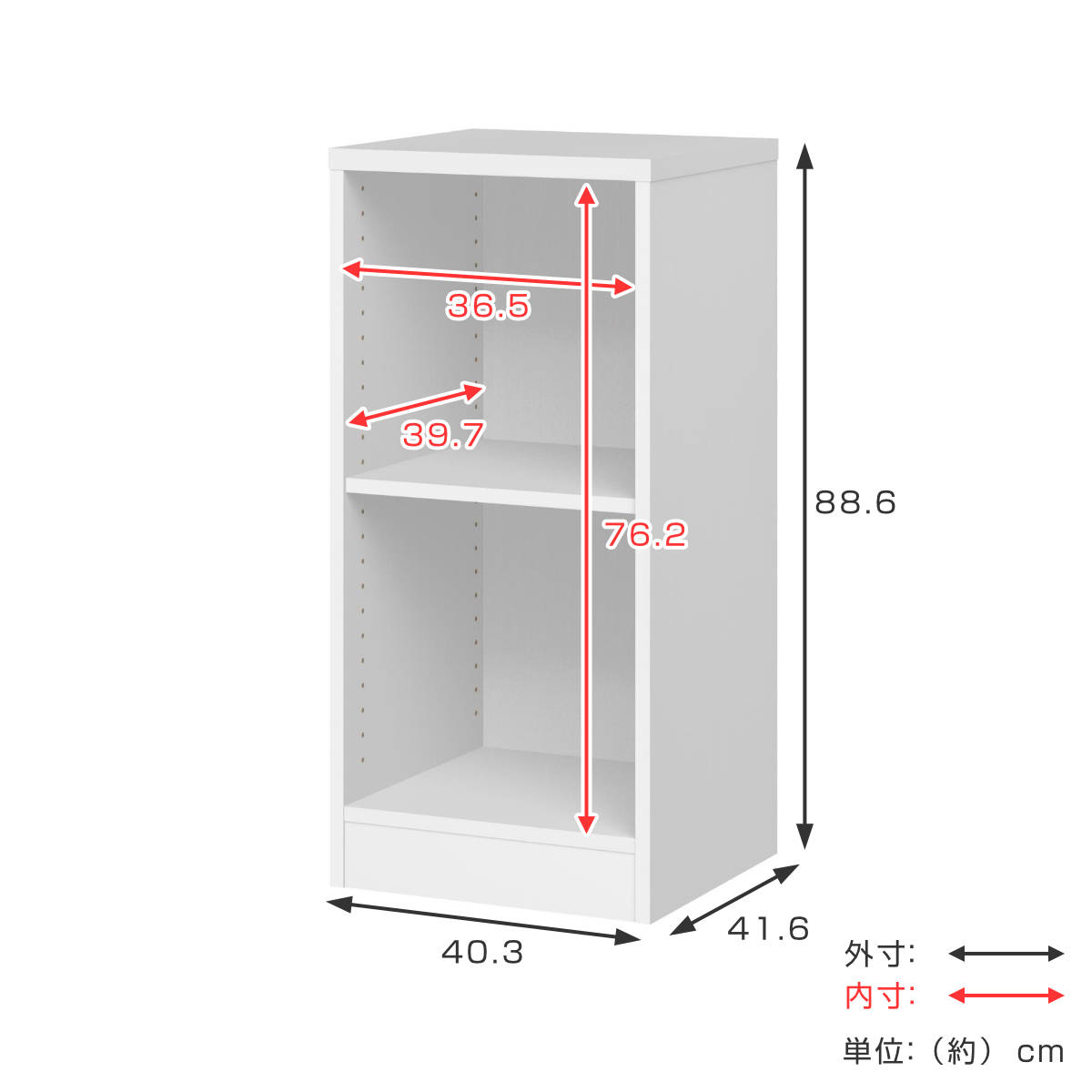 多目的棚 チョイスグリッドラック 1列タイプ 幅40.3 高さ88.6cm ミディアムディープ （ 組合せラック オープンラック A4サイズ対応 リビング収納 日本製 ）の画像