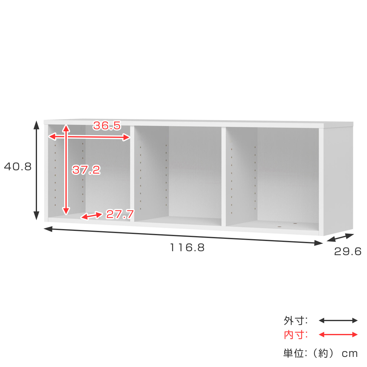 専用上置き棚 チョイスグリッドラック 3列タイプ 幅116.8cm レギュラー用 （ 上置き棚 専用パーツ 追加オプション チョイスグリッドラック専用 ）の画像