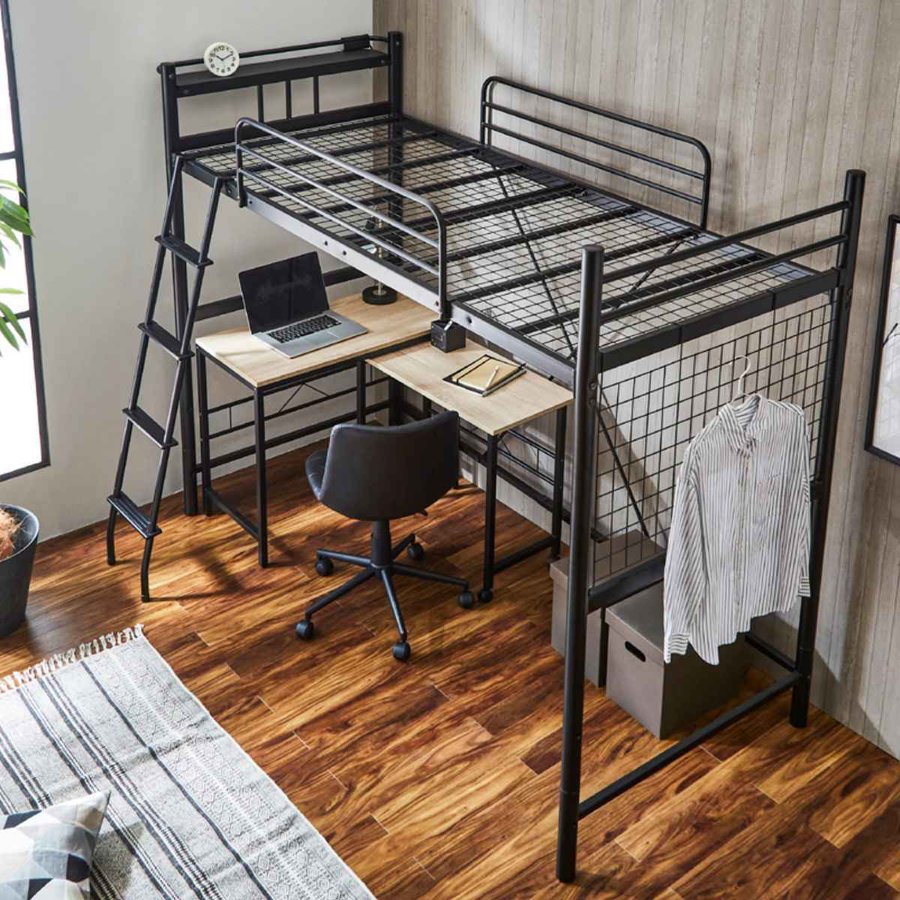 ロフトベッド ロングサイズ メッシュ コンセント付き （ ハイタイプ