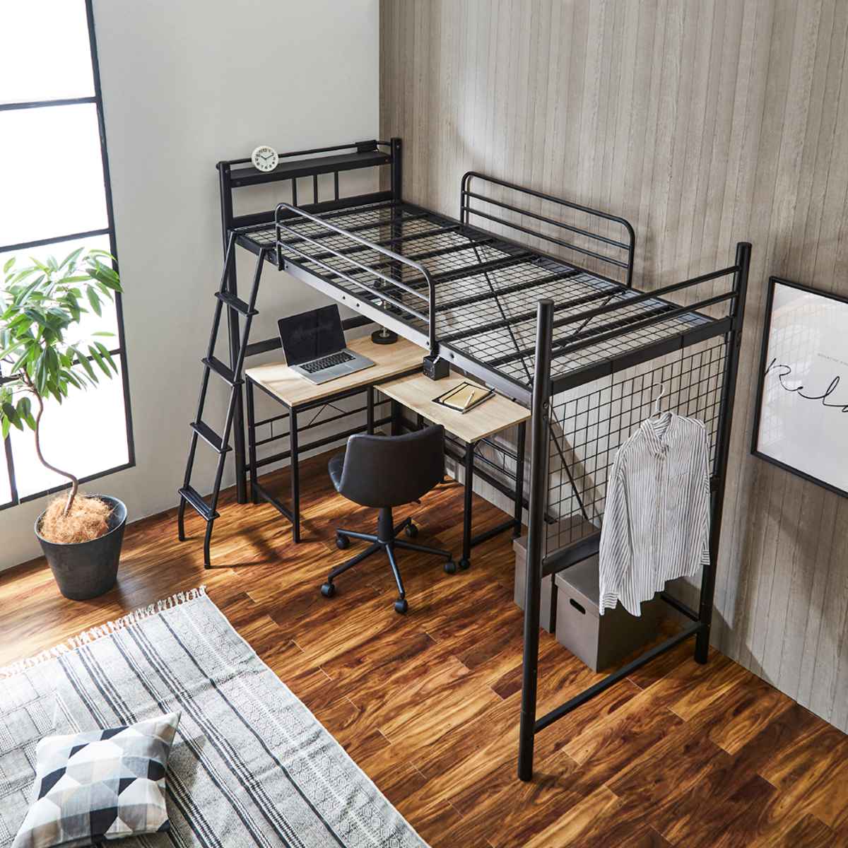 ロフトベッド ロングサイズ メッシュ コンセント付き （ ハイタイプ