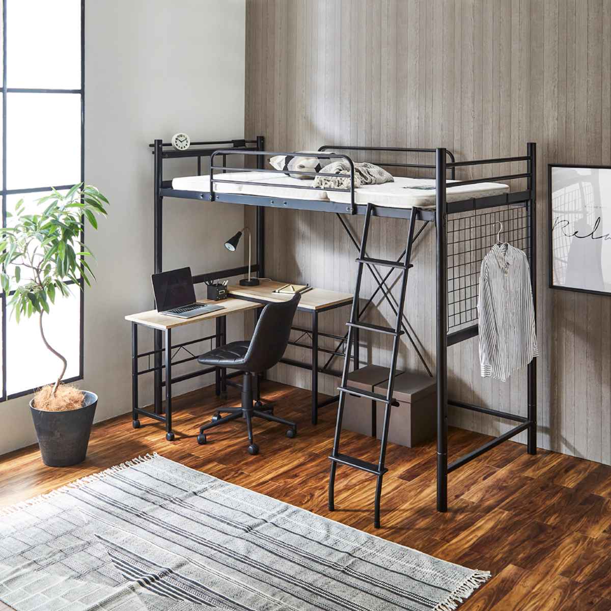 ロフトベッド ロングサイズ メッシュ コンセント付き （ ハイタイプ