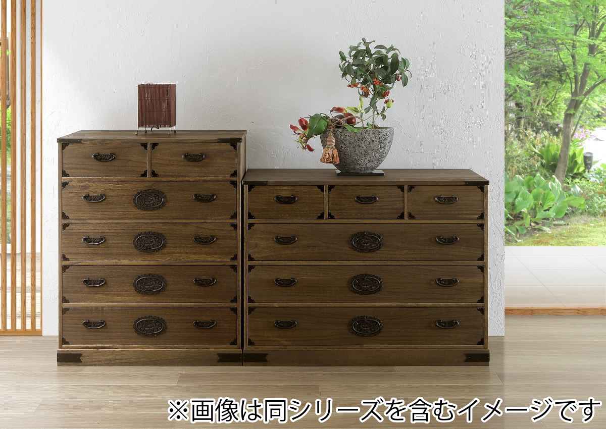 マーゼルン 総桐 民芸たんす 幅75cm 5段 焼桐調オイル仕上げ （ 桐