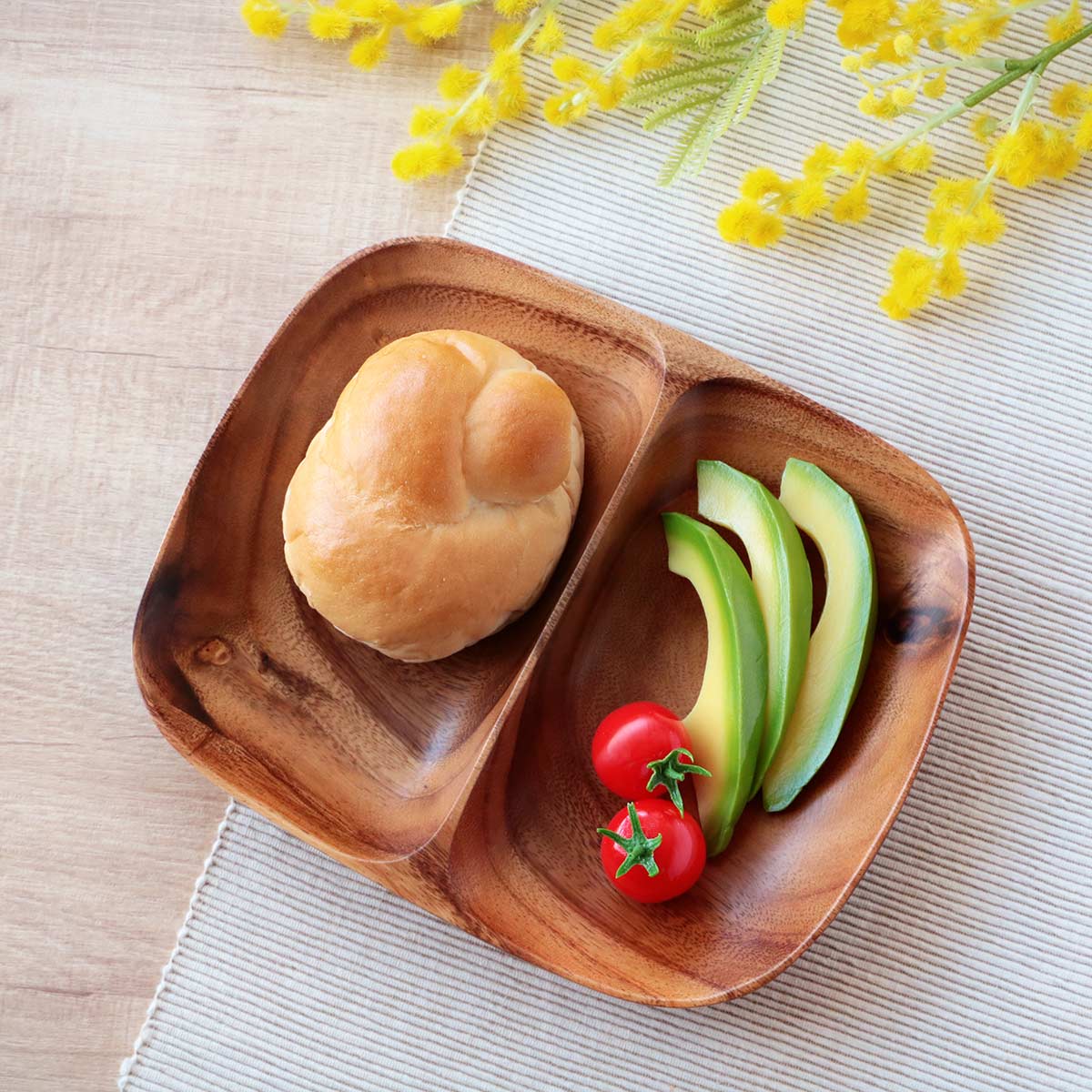 アカシア食器木製ランチ6枚セット ハート小皿2枚 ランチプレート 21cm アカシア製 食洗機対応 （ 食器 木製食器