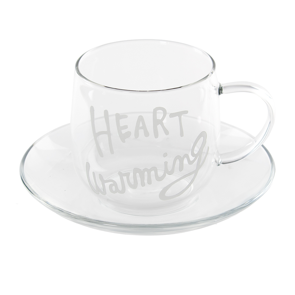 カップ＆ソーサー 250ml HEART Warming 耐熱ガラス （ 電子レンジ対応