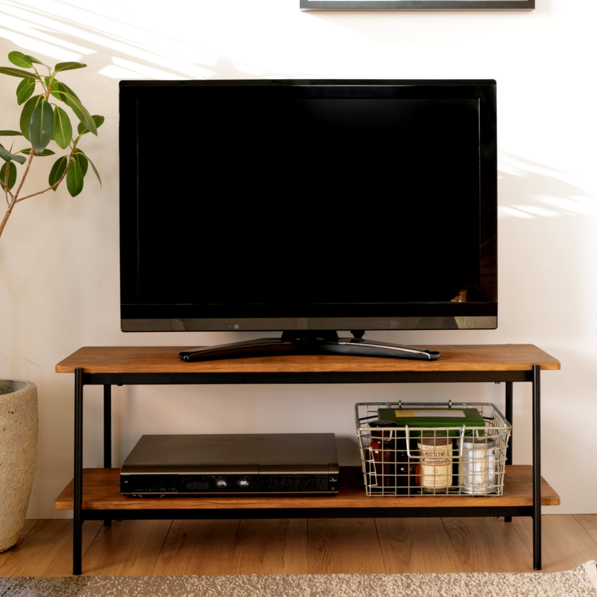 【新品・未使用】　 ヨーロピアン調　　テレビ台　ラック　ボード　幅100 弘益 テレビ台 幅100cm ローボード ヴィンテージ調 スチールフレーム