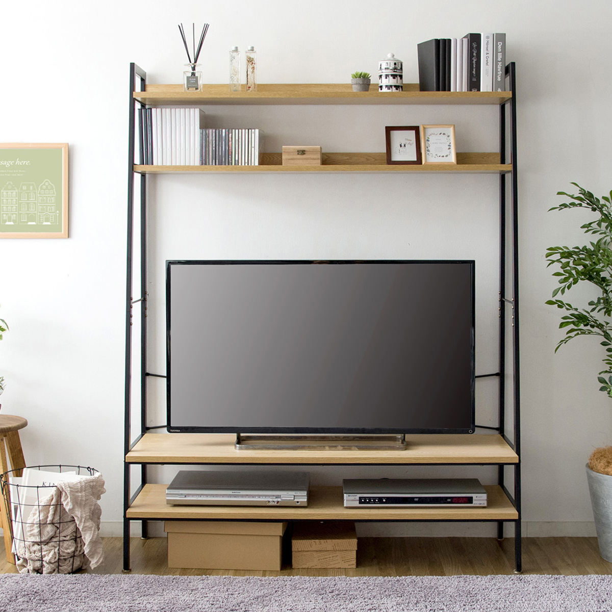 テレビラック 壁面タイプ 上棚付 シンプルデザイン 約幅122cm （ TV台