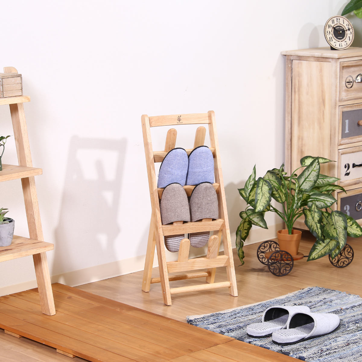 不二貿易（Fuji Boeki） スリッパラック 4足分 ボヌール 木製