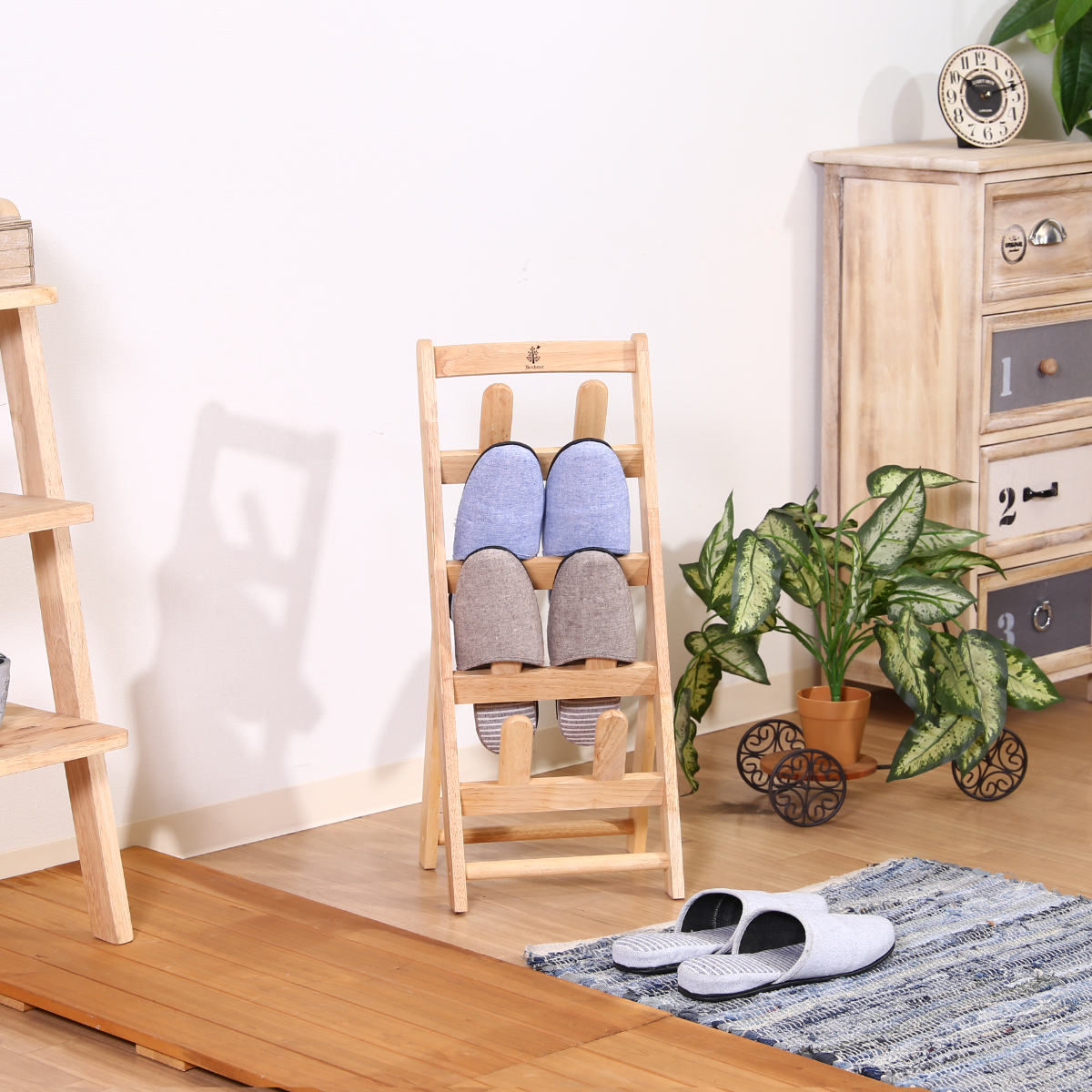 不二貿易（Fuji Boeki） スリッパラック 4足分 ボヌール 木製