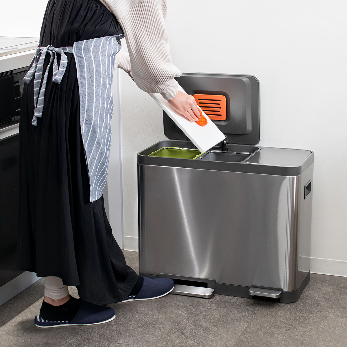 ゴミ箱 12L×3 分別 JAVA BASE トリプルコンパートメント （ ジャバ ベース ごみ箱 36L 36リットル 3分別 奥行29 ペダル ステンレス ふた付き キッチン 角型 ）