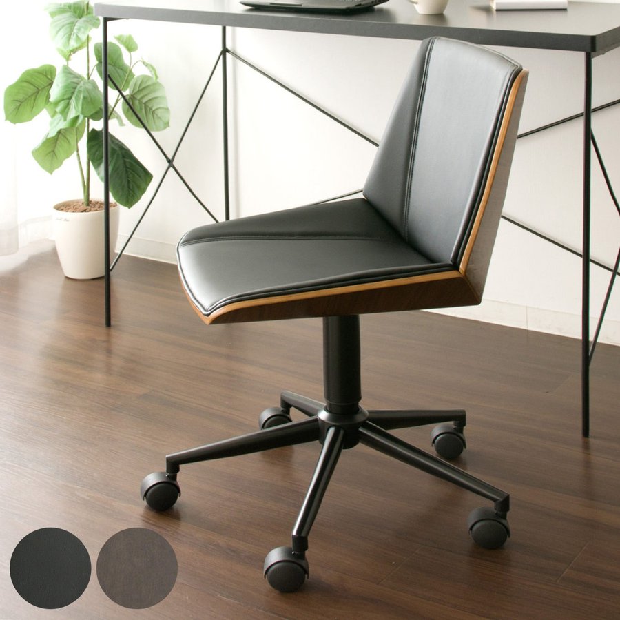 デスクチェア 座面高42〜51cm 高さ調節 フェイクレザー （ オフィスチェア チェアー イス 椅子 キャスターチェア パソコンチェア 肘掛けなし 木製 疲れにくい ）