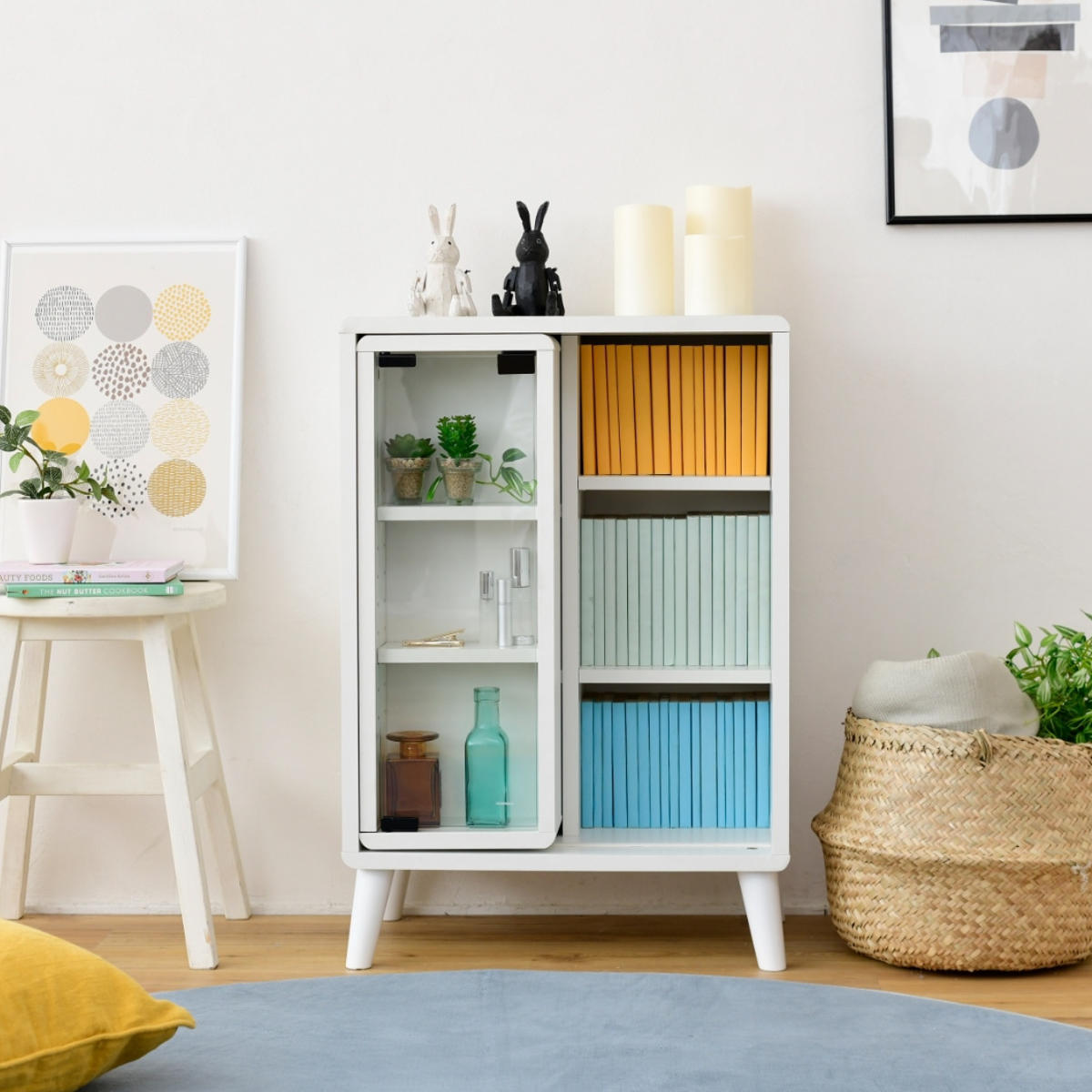 JK-PLAN（ジェイケイ・プラン） マガジンラック スライド収納 ガラス扉