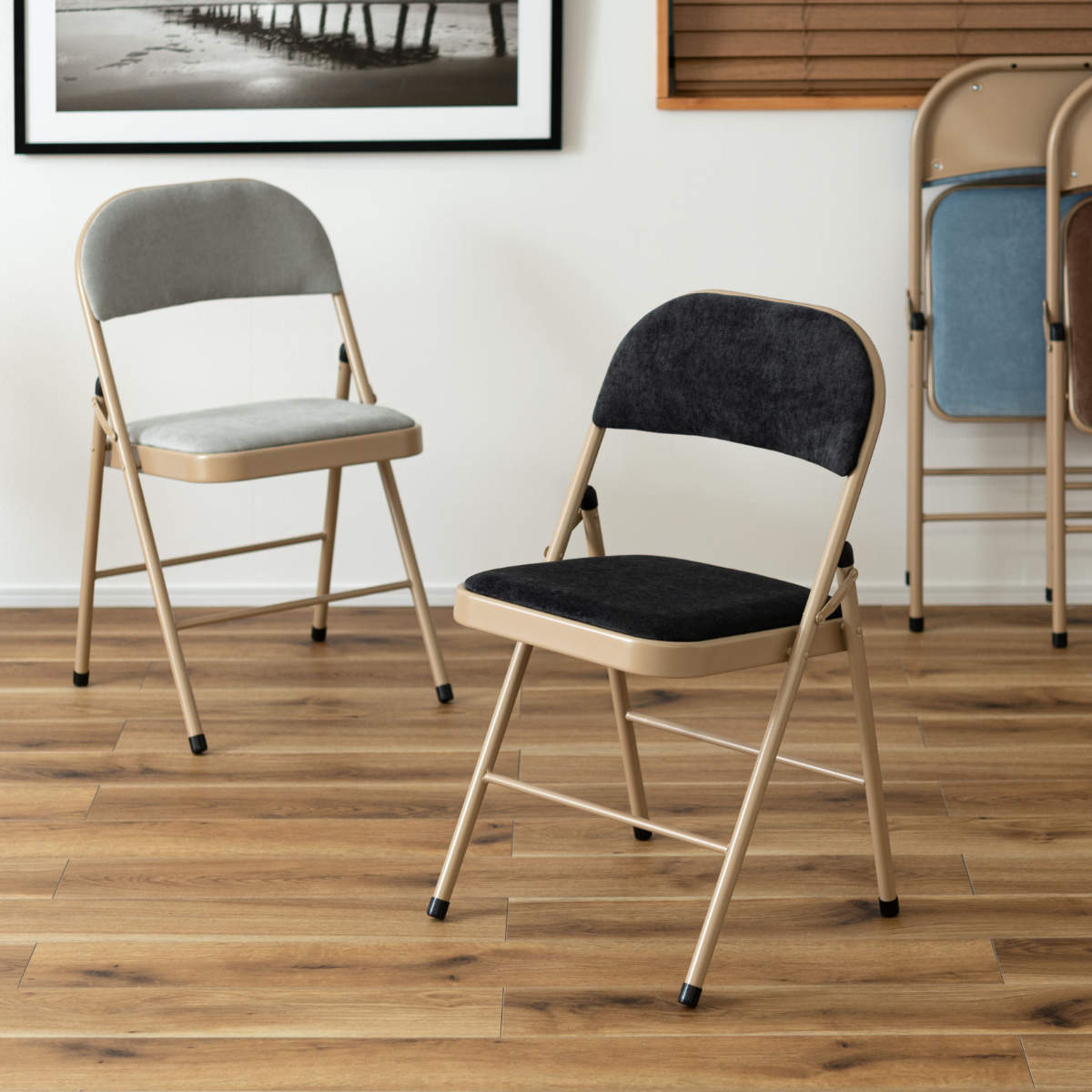 東谷 折りたたみ椅子 座面高48cm ファブリック ベロア調 パイプ椅子