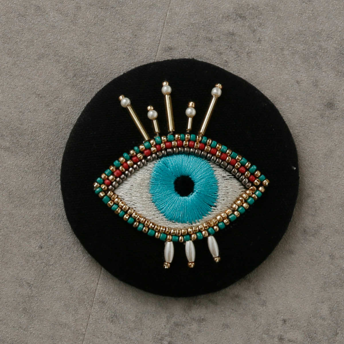 手鏡 イーブルアイミラー ビーズ 刺繍 コンパクト （ 携帯用 ミラー