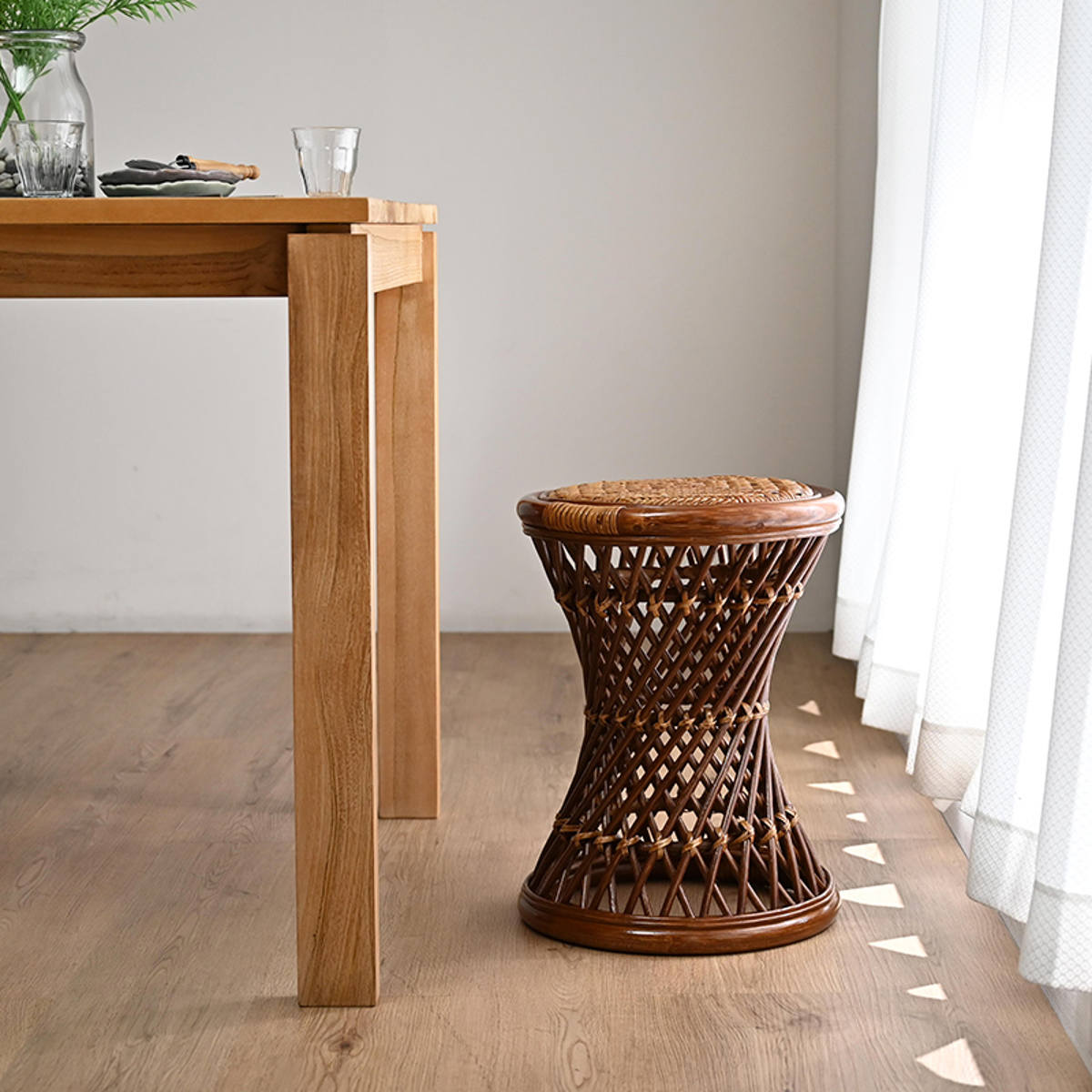 ラタンスツール 丸型 籐製 座面高44cm スツール 椅子 アジアン