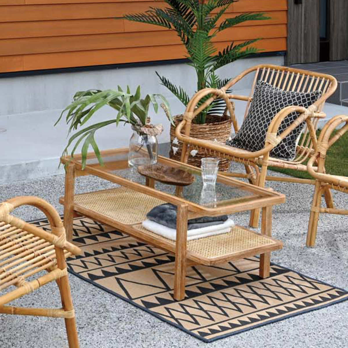 センターテーブル ラタン チーク無垢材 KAGOME 100cm幅 （ ロー