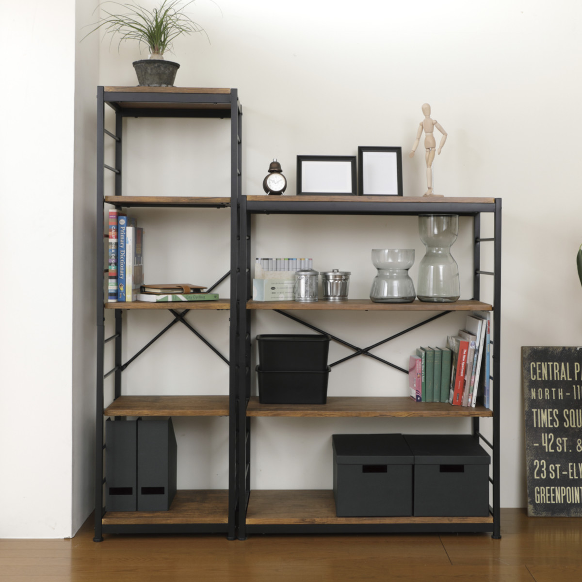 弘益 オープンラック5段 幅44cm ヴィンテージ調 スリムタイプ