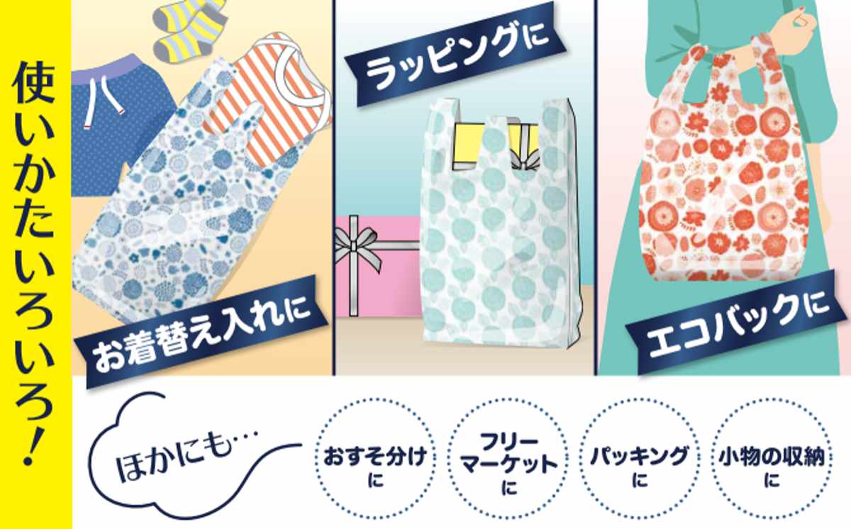 レジ袋 8L 46×21cm マチ13cm 厚さ0.015mm 20枚入り 柄付き （ エコ