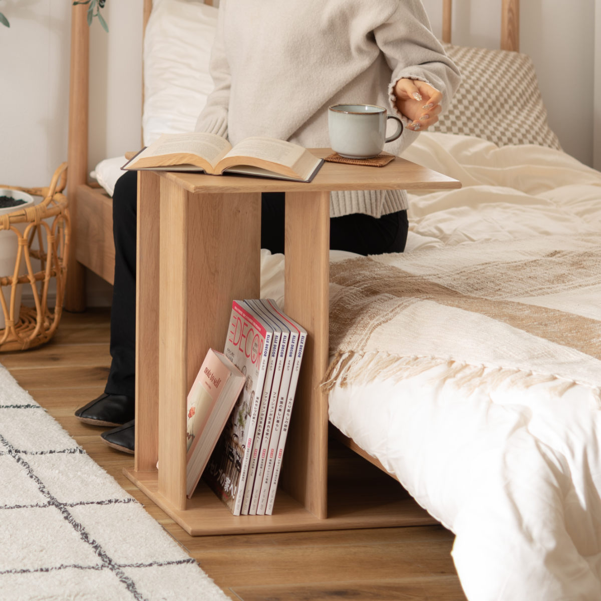 東谷 サイドテーブル 高さ55cm コの字 木製 （ オーク 天然木 ソファ