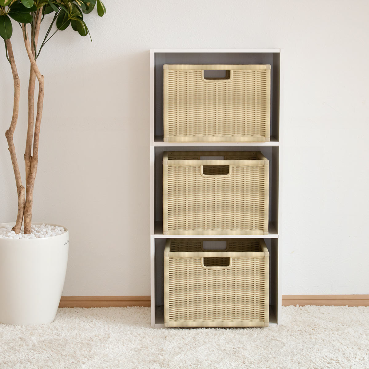 ラタン風収納ボックス 3個セット 組み立て式 （ バスケット かご カゴ
