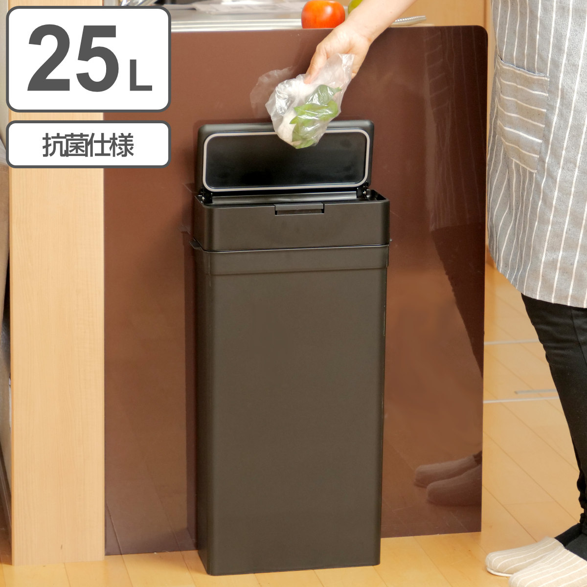 ゴミ箱 25L シールズ 抗菌仕様 （ ごみ箱 25リットル ダストボックス 抗菌 ふた付き 分別 スリム シンプル 奥行17 省スペース 隙間収納 ）