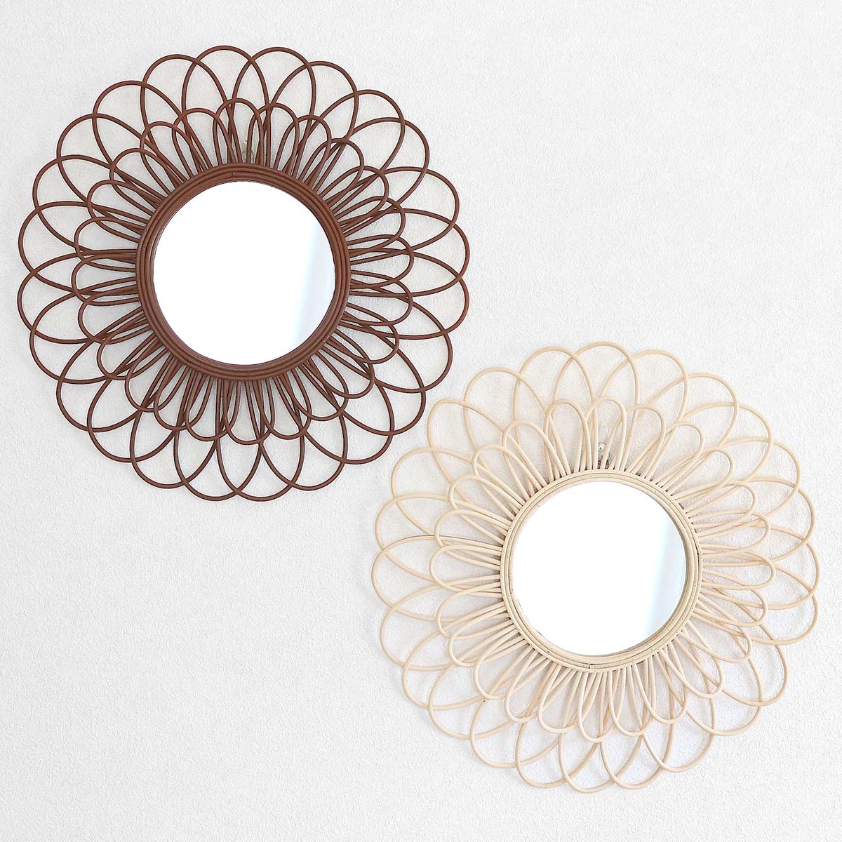 ラタンフラワーミラー 直径43cm 鏡 壁掛け （ ミラー ウォールミラー