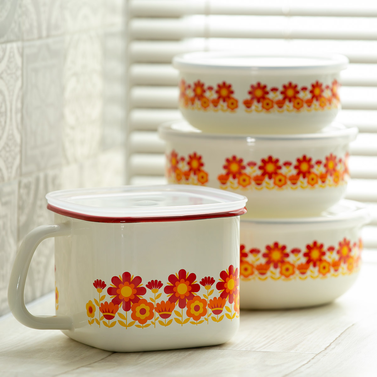 富士ホーロー 保存容器 1.2L メモリーズ 16cm 丸型容器 サンフラワー