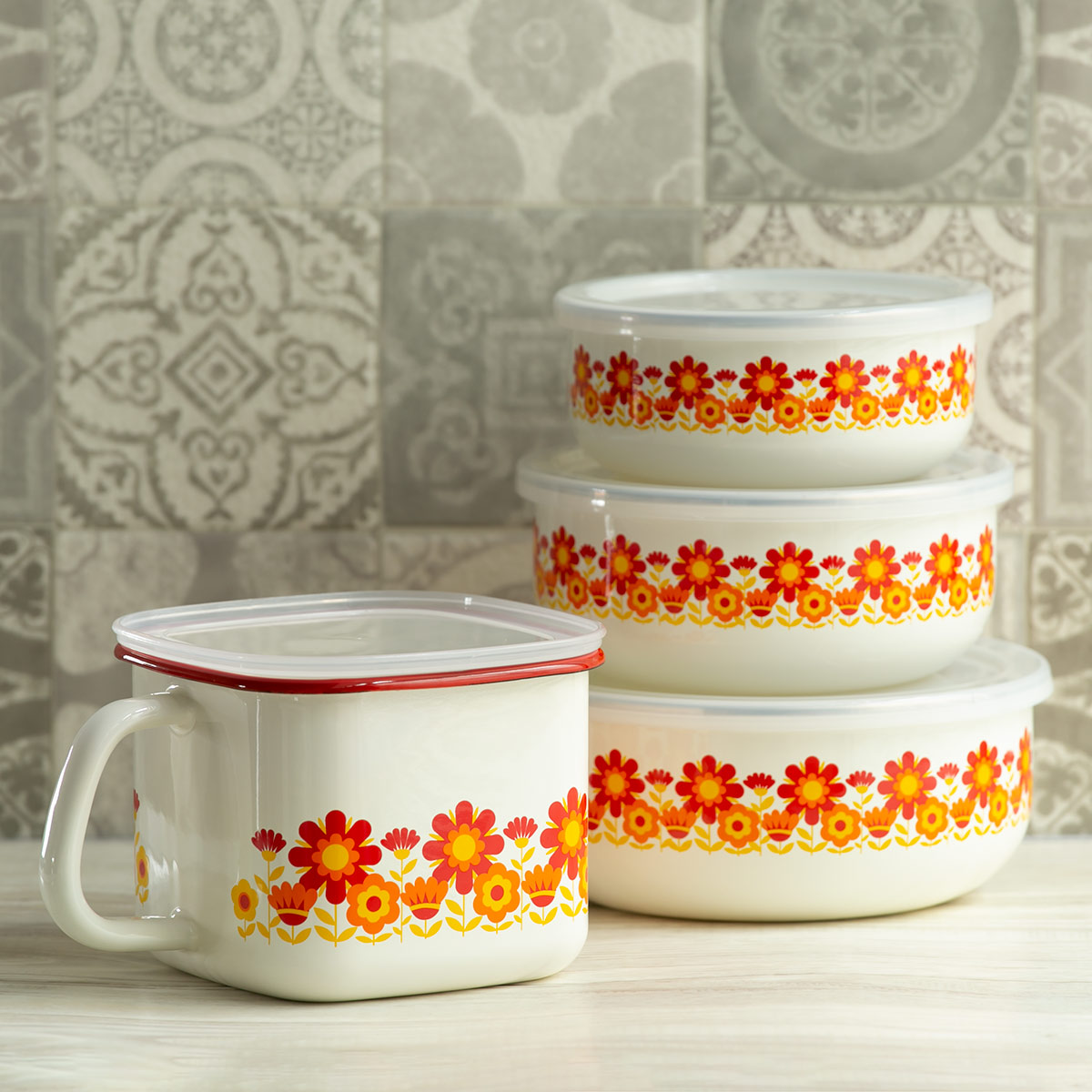 富士ホーロー 保存容器 1.2L メモリーズ 16cm 丸型容器 サンフラワー