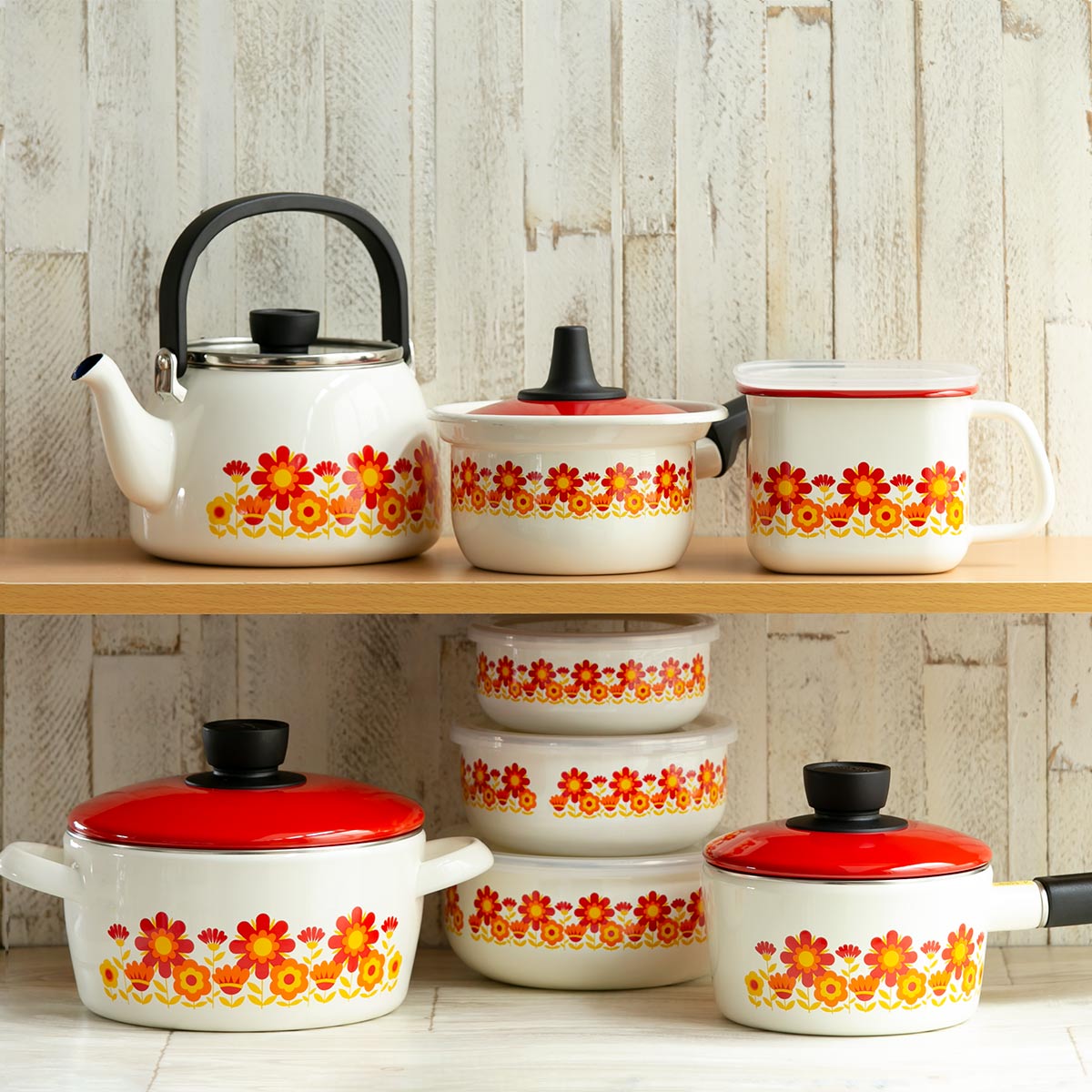 富士ホーロー 保存容器 1.5L メモリーズ 角型みそポット サンフラワー