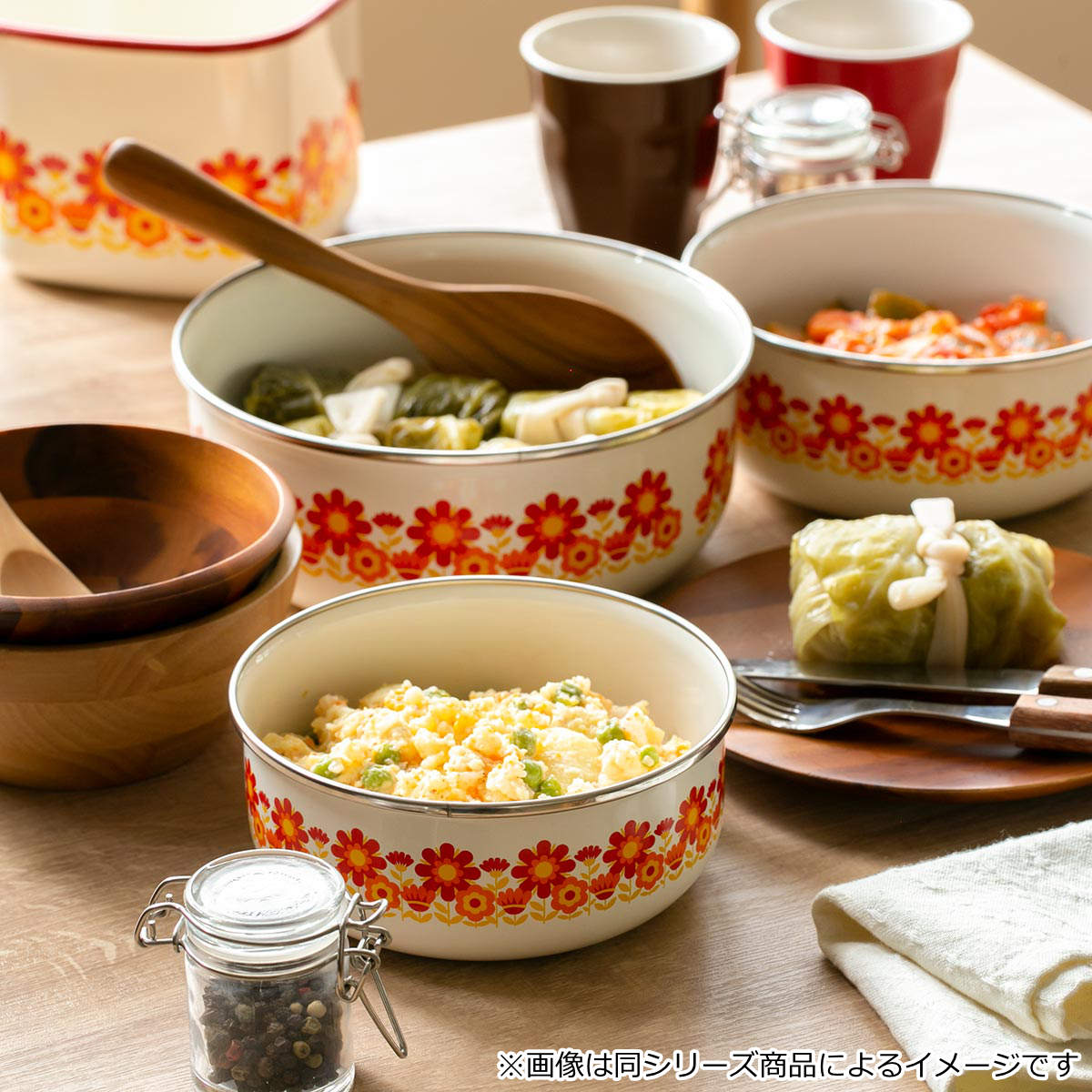 富士ホーロー 保存容器 1.2L メモリーズ 16cm 丸型容器 ブルーフラワー