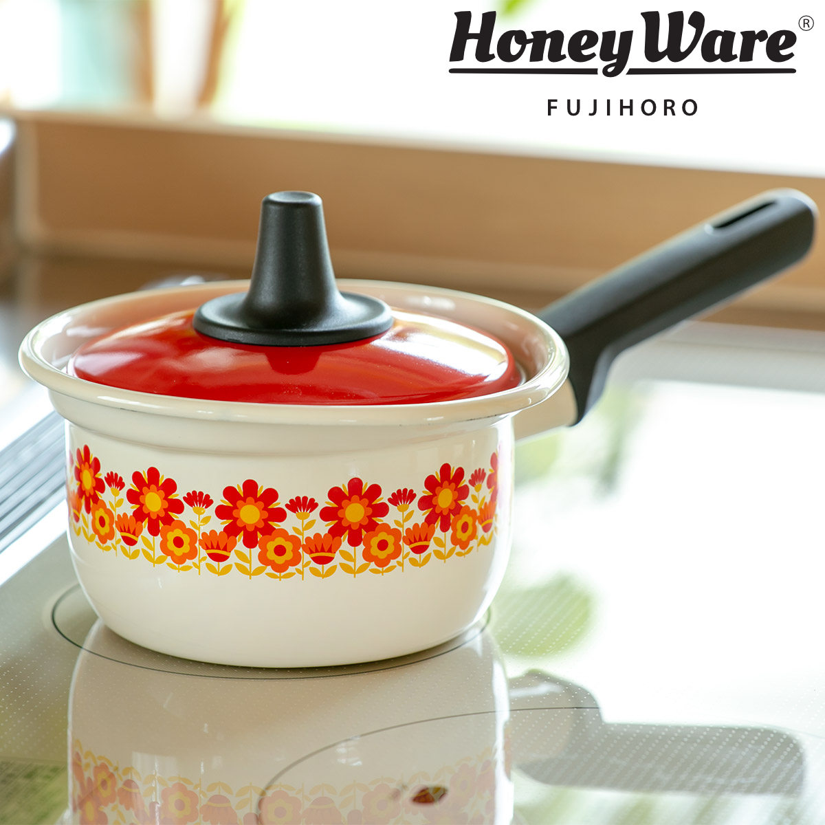 富士ホーロー ミルクパン 14cm IH対応 メモリーズ サンフラワー 片手鍋