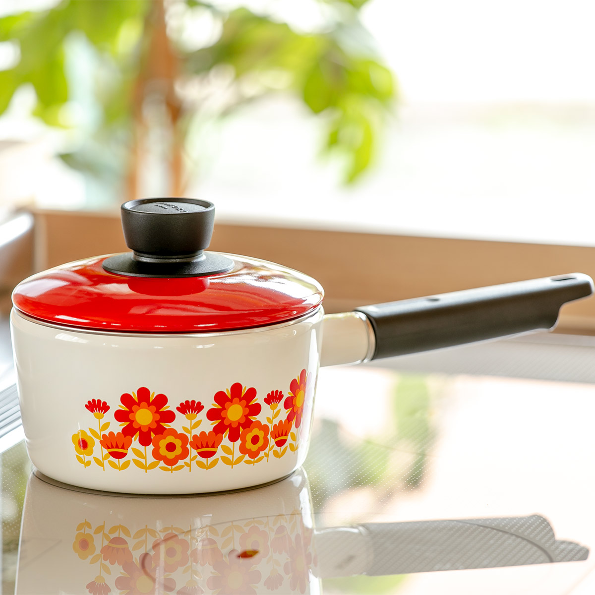 富士ホーロー ソースパン 16cm IH対応 メモリーズ サンフラワー 片手鍋