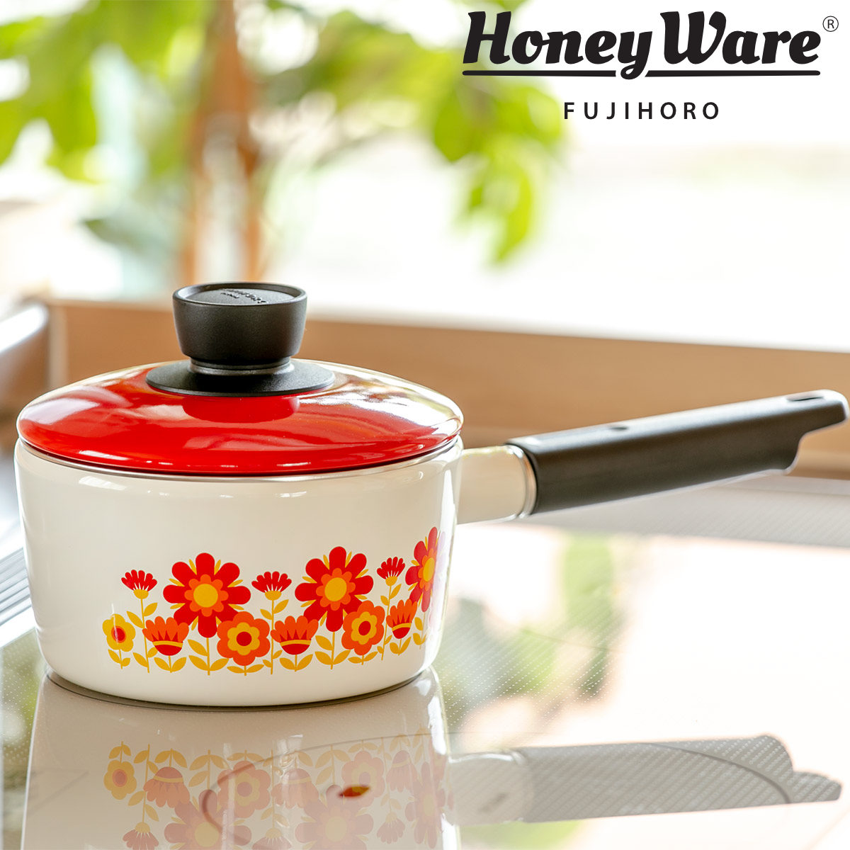 CHASSEUR ホーロー鍋 16cm ソースパン 富士ホーロー ソースパン 16cm IH対応 メモリーズ サンフラワー 片手鍋