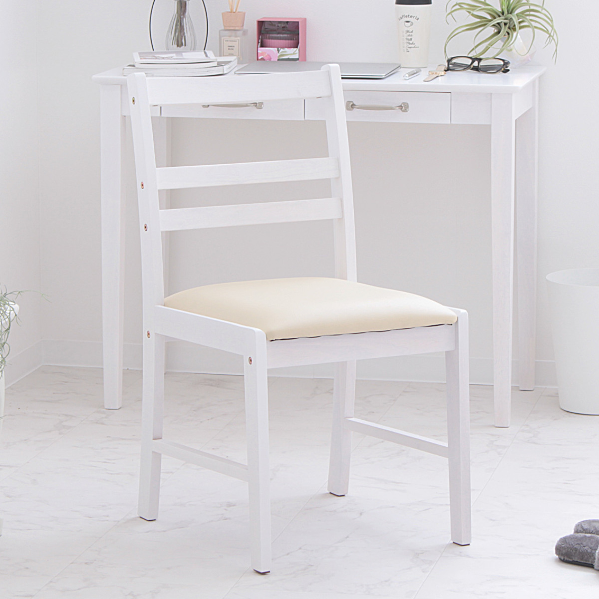 岩附 チェア Gallow 座面高42cm 木製 ホワイト フレンチカントリー